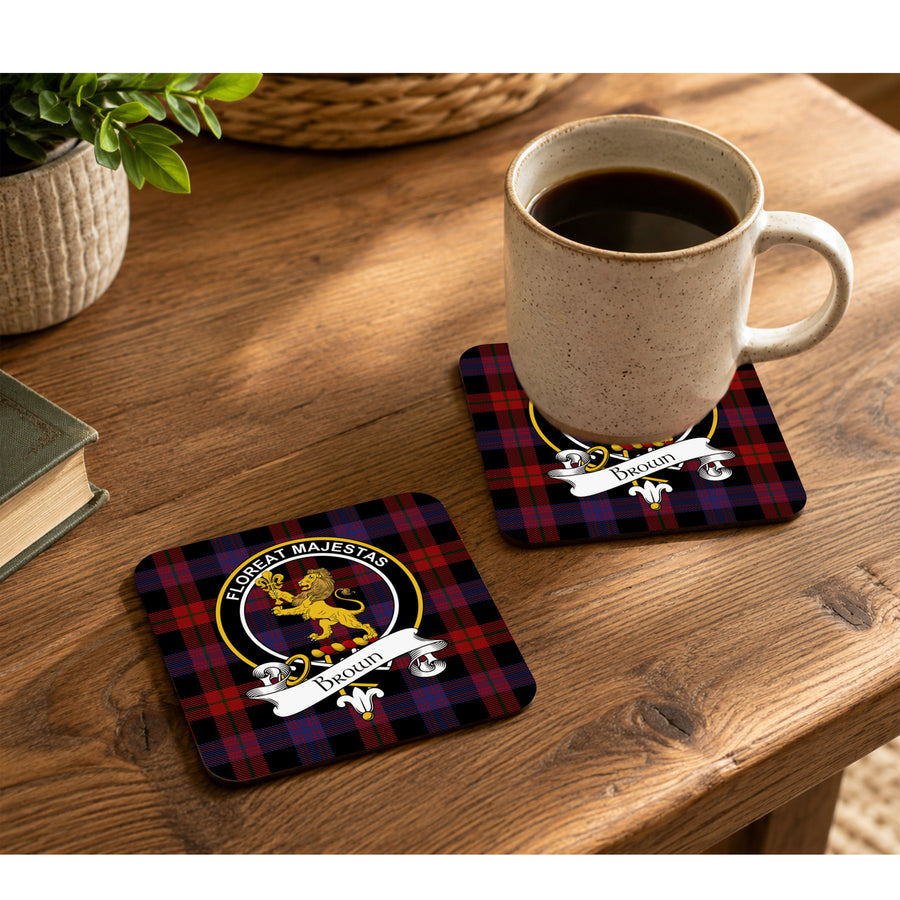 Brown Scottish Clan Crest Rubber Coasters - Black Design Set of 4