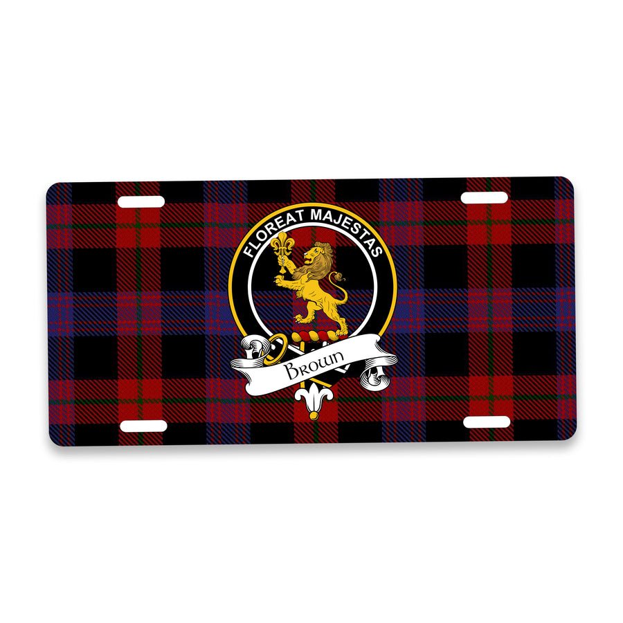 Brown Scottish Clan Crest Auto License Plate – Black Crest Design