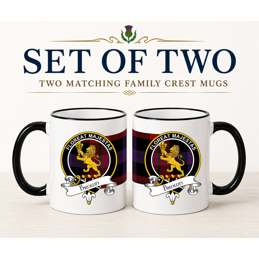 Brown Scottish Clan Crest 11 oz Mugs – Black Crest Design | Set of 2