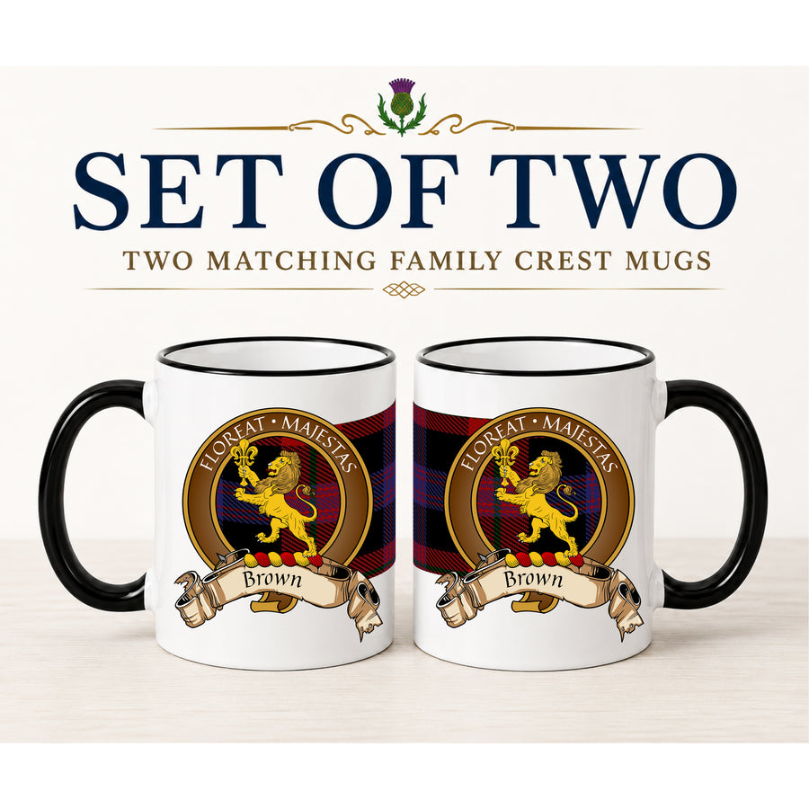 Brown Scottish Clan Crest 11 oz Mugs – Brown Crest Design | Set of 2