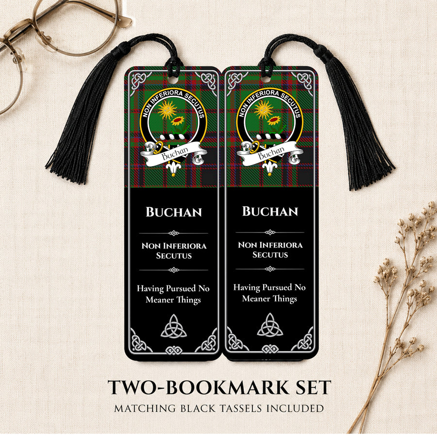 Buchan Scottish Clan Crest Metal Bookmarks – Black Set of 2