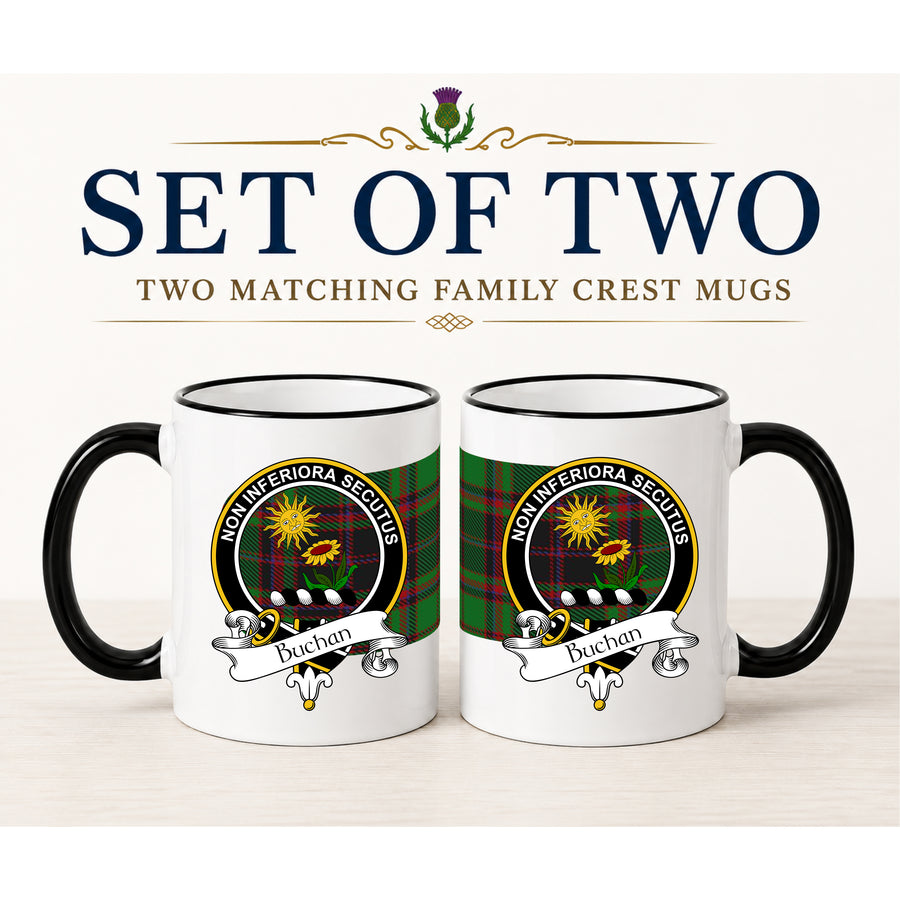 Buchan Scottish Clan Crest 11 oz Mugs – Black Crest Design | Set of 2