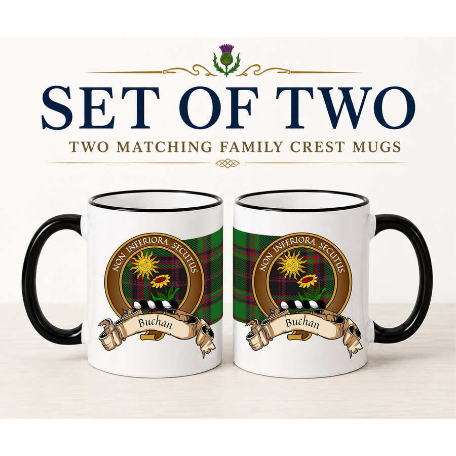 Buchan Scottish Clan Crest 11 oz Mugs – Brown Crest Design | Set of 2