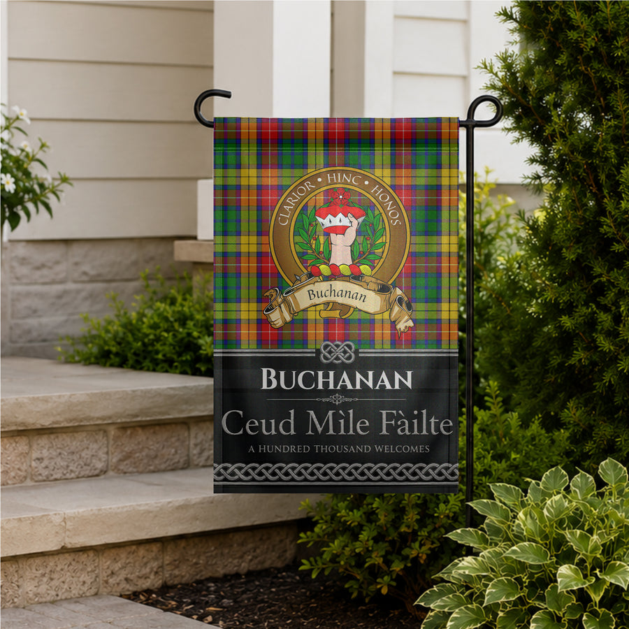 Buchanan Scottish Clan Crest Garden Flag - Brown Design
