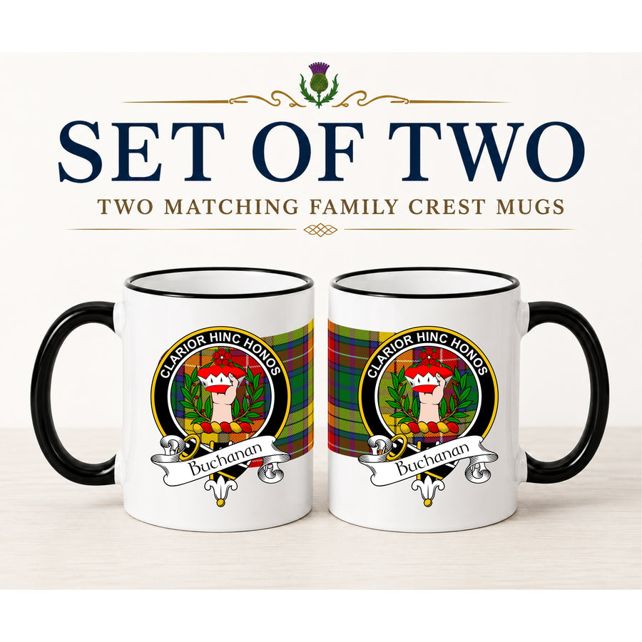 Buchanan Scottish Clan Crest 11 oz Mugs – Black Crest Design | Set of 2