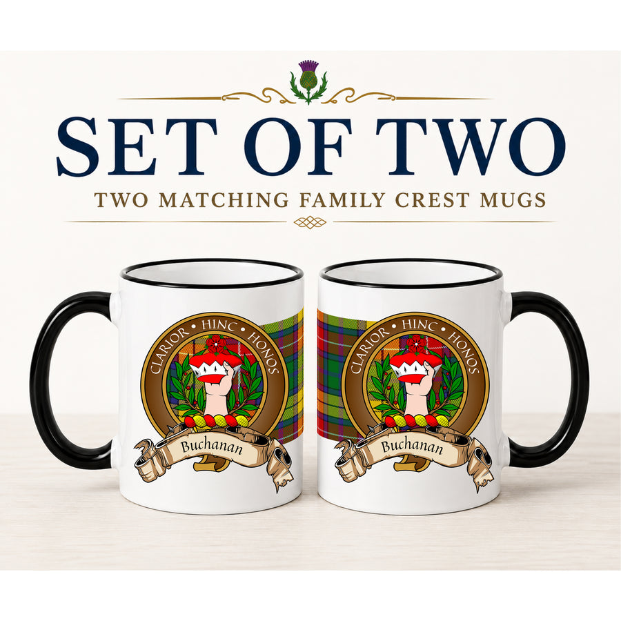 Buchanan Scottish Clan Crest 11 oz Mugs – Brown Crest Design | Set of 2