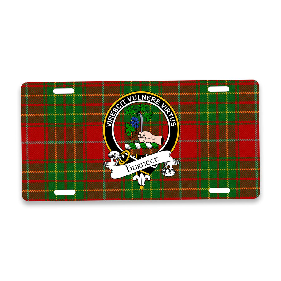 Burnett Scottish Clan Crest Auto License Plate – Black Crest Design