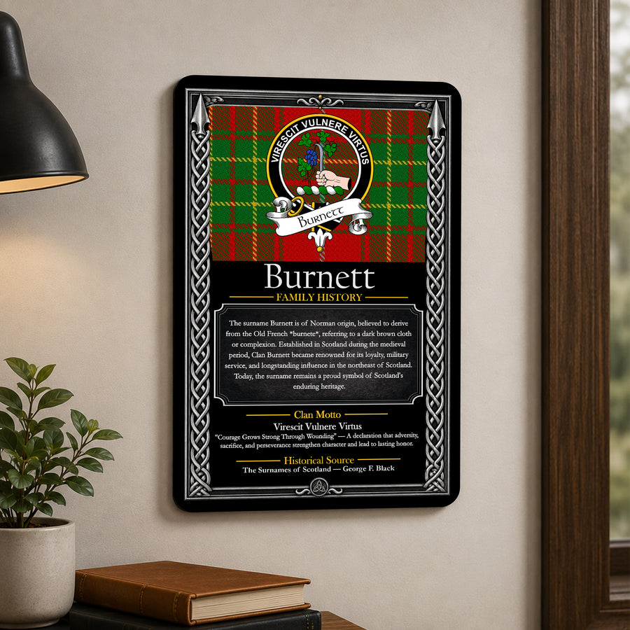 Burnett Scottish Family History Metal Sign