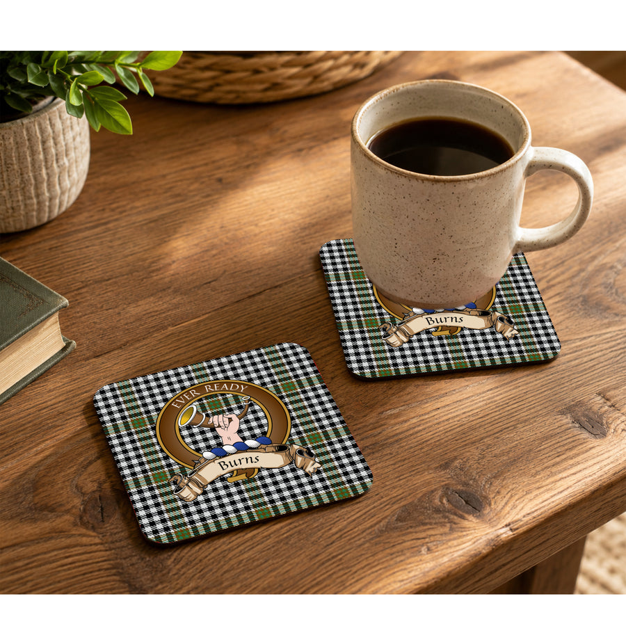 Burns Scottish Clan Crest Rubber Coasters - Brown Design Set of 4