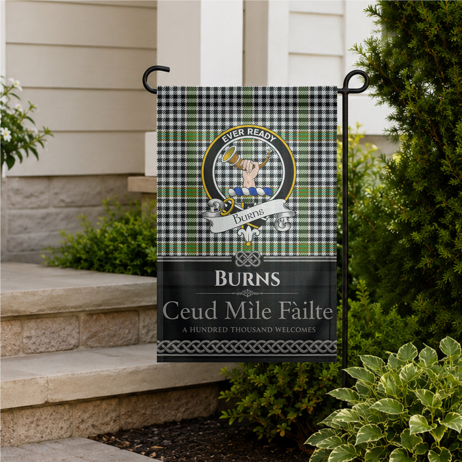 Burns Scottish Clan Crest Garden Flag - Black Design