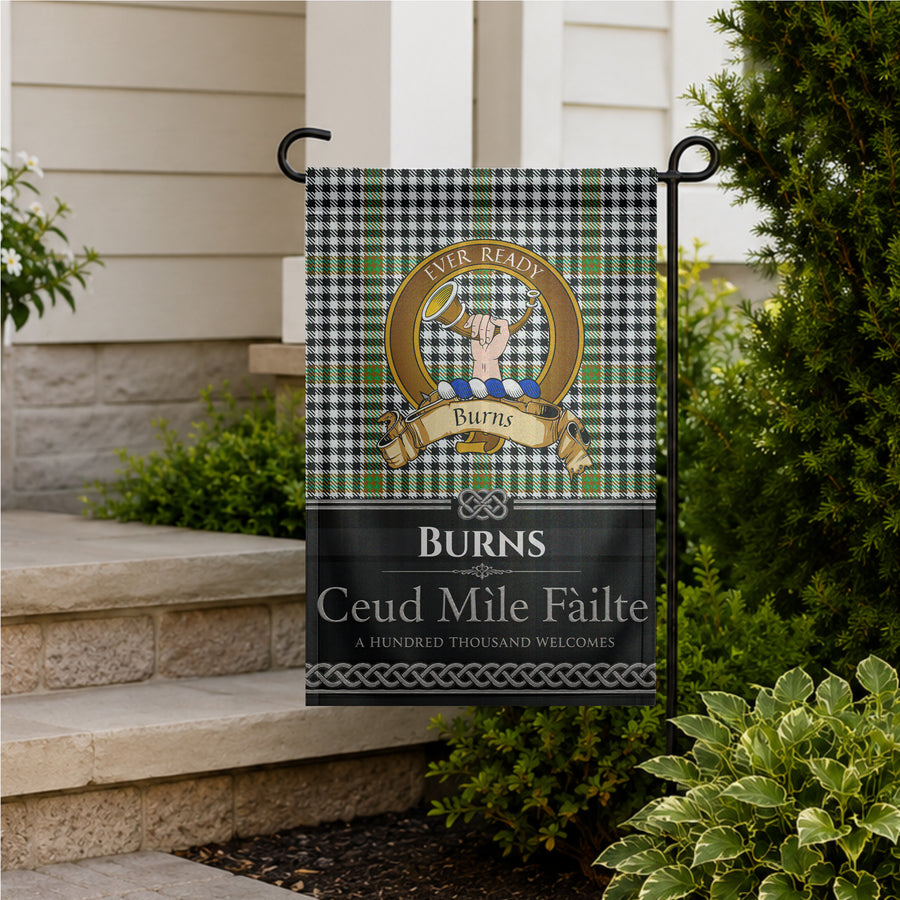 Burns Scottish Clan Crest Garden Flag - Brown Design