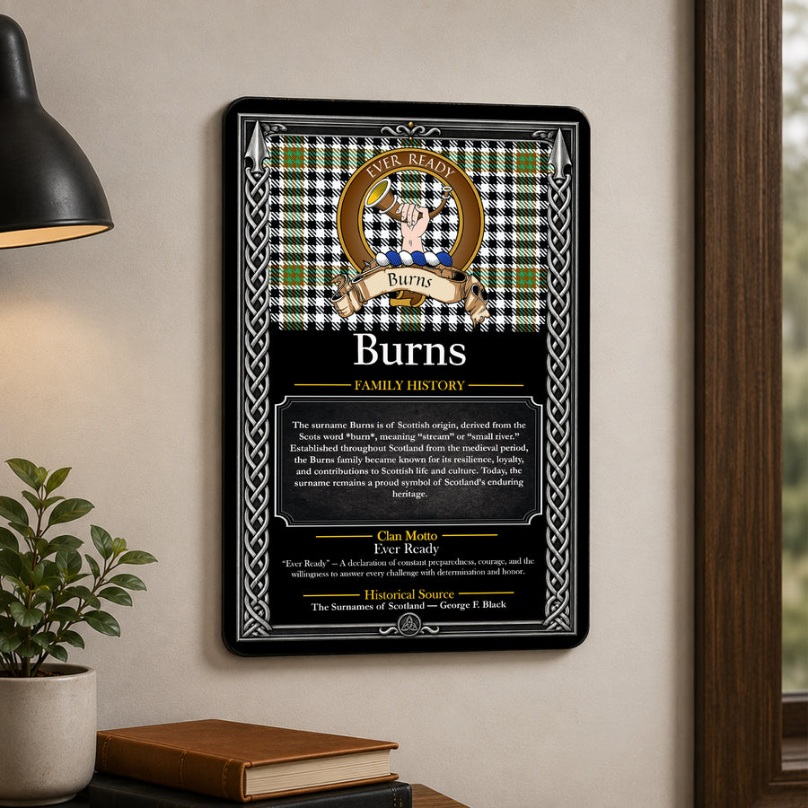 Burns Scottish Family History Metal Sign – Brown Crest