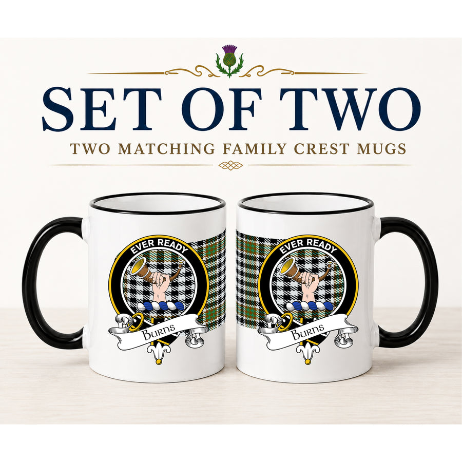 Burns Scottish Clan Crest 11 oz Mugs – Black Crest Design | Set of 2