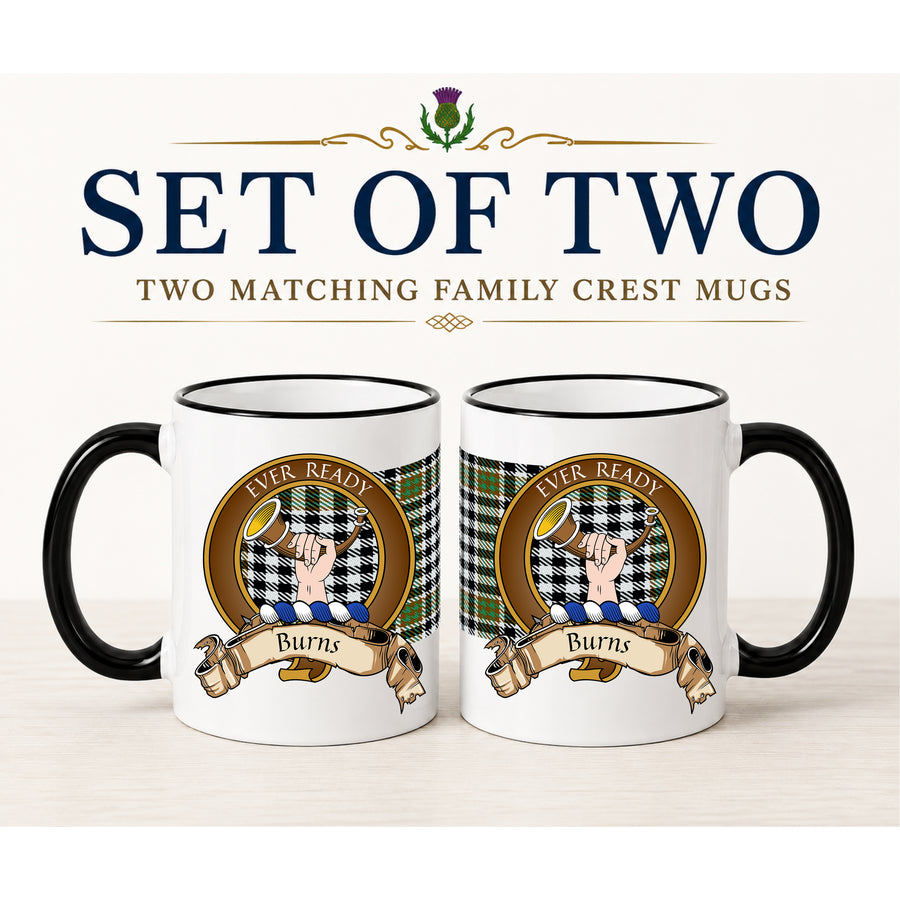 Burns Scottish Clan Crest 11 oz Mugs – Brown Crest Design | Set of 2