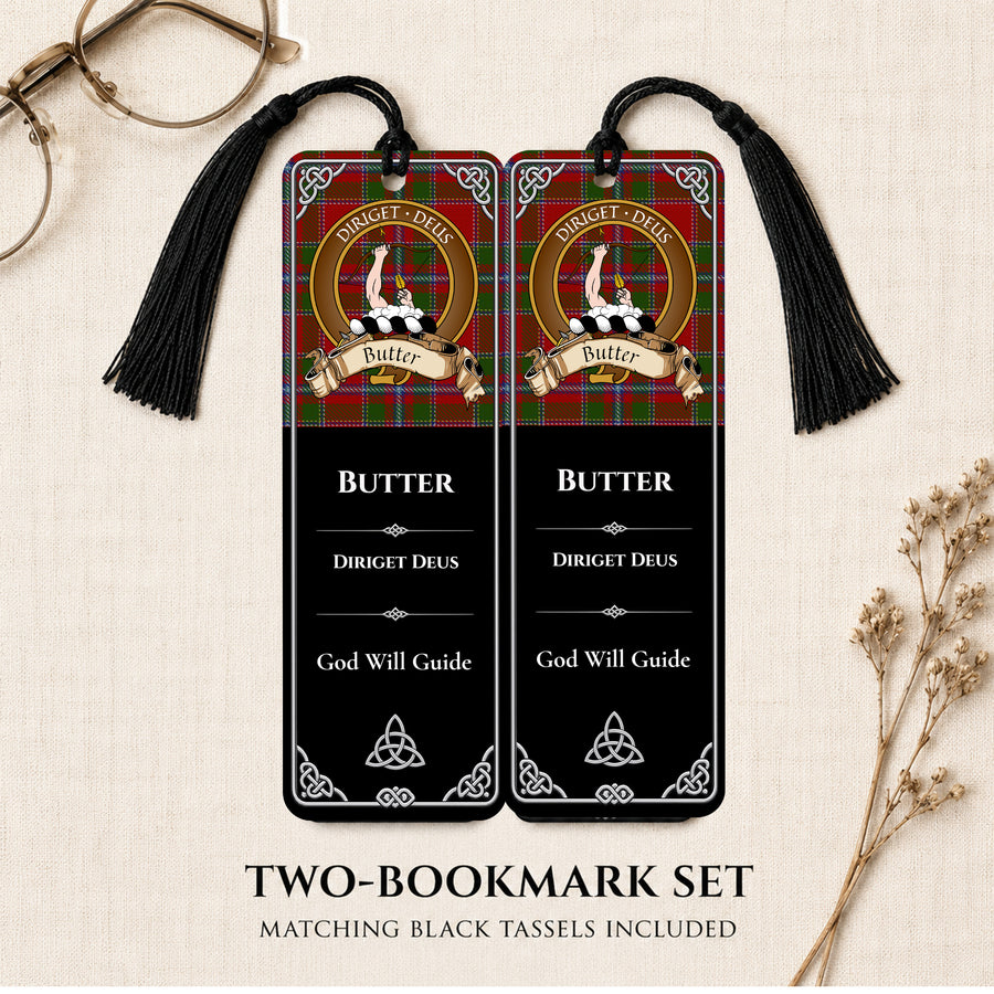 Butter Scottish Clan Crest Metal Bookmarks - Brown Set of 2