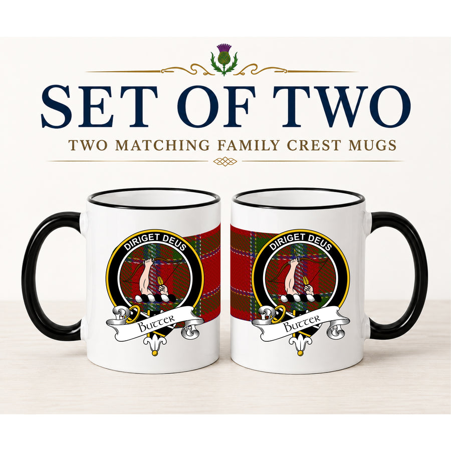 Butter Scottish Clan Crest 11 oz Mugs – Black Crest Design | Set of 2