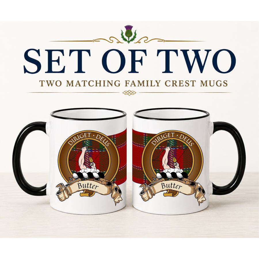 Butter Scottish Clan Crest 11 oz Mugs – Brown Crest Design | Set of 2