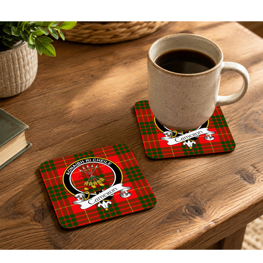 Cameron Scottish Clan Crest Rubber Coasters - Black Design Set of 4