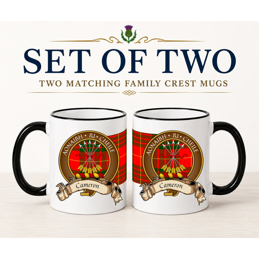 Cameron Scottish Clan Crest 11 oz Mugs – Brown Crest Design | Set of 2