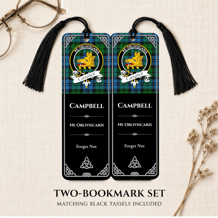 Campbell Scottish Clan Crest Metal Bookmarks – Black Set of 2