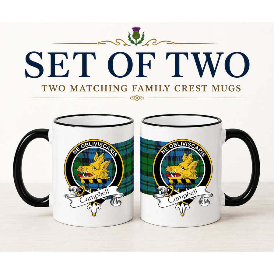 Campbell Scottish Clan Crest 11 oz Mugs – Black Crest Design | Set of 2