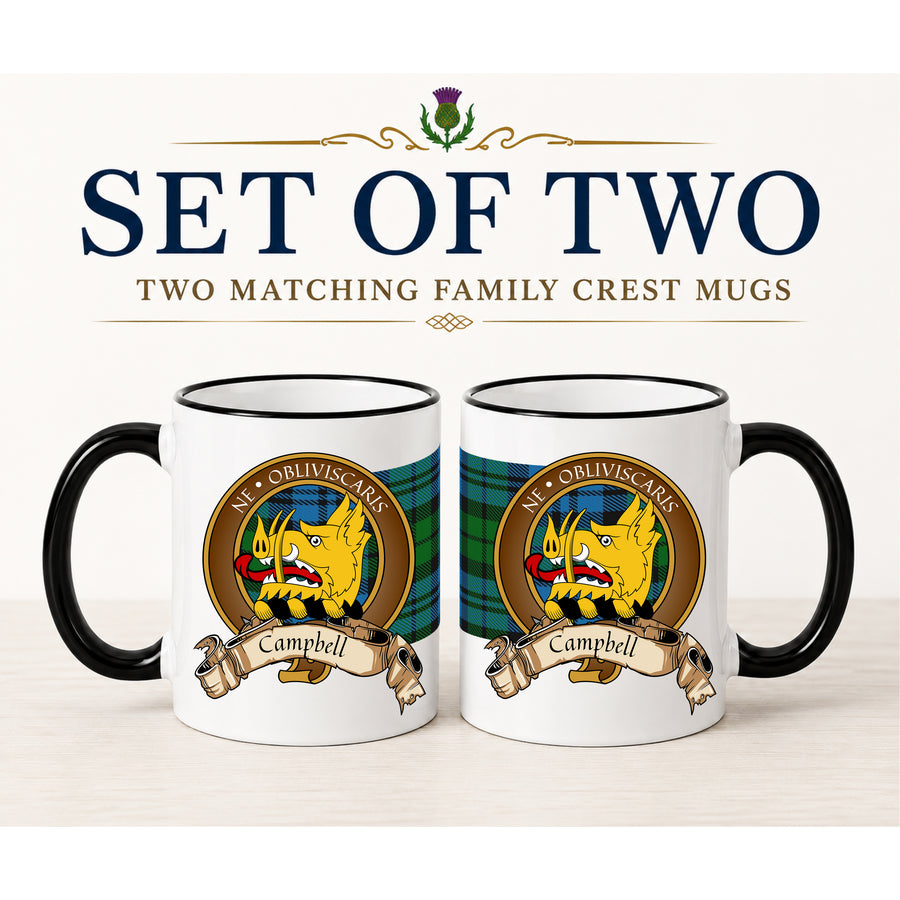 Campbell Scottish Clan Crest 11 oz Mugs – Brown Crest Design | Set of 2