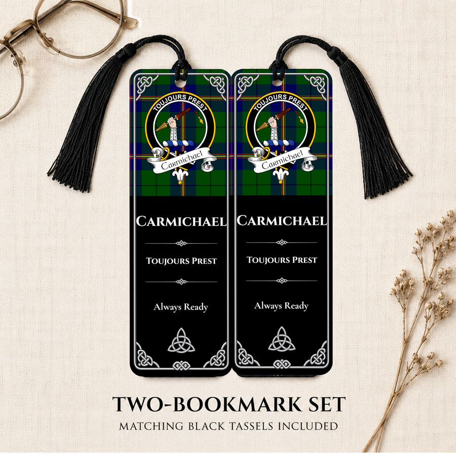 Carmichael Scottish Clan Crest Metal Bookmarks – Black Set of 2