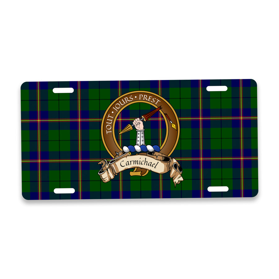 Carmichael Scottish Clan Crest Auto License Plate – Brown Crest Design