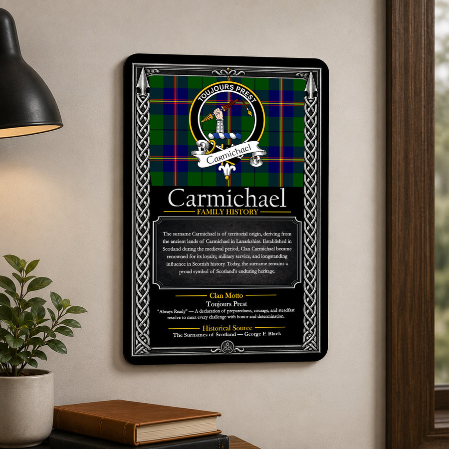 Carmichael Scottish Family History Metal Sign