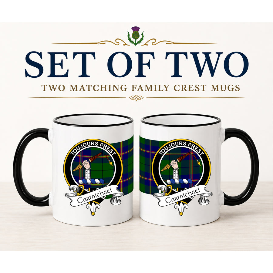 Carmichael Scottish Clan Crest 11 oz Mugs – Black Crest Design | Set of 2