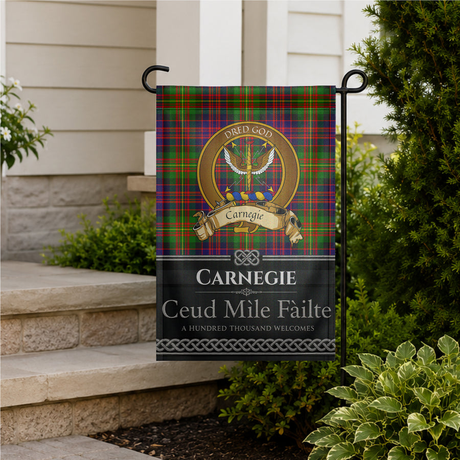 Carnegie Scottish Clan Crest Garden Flag - Brown Design