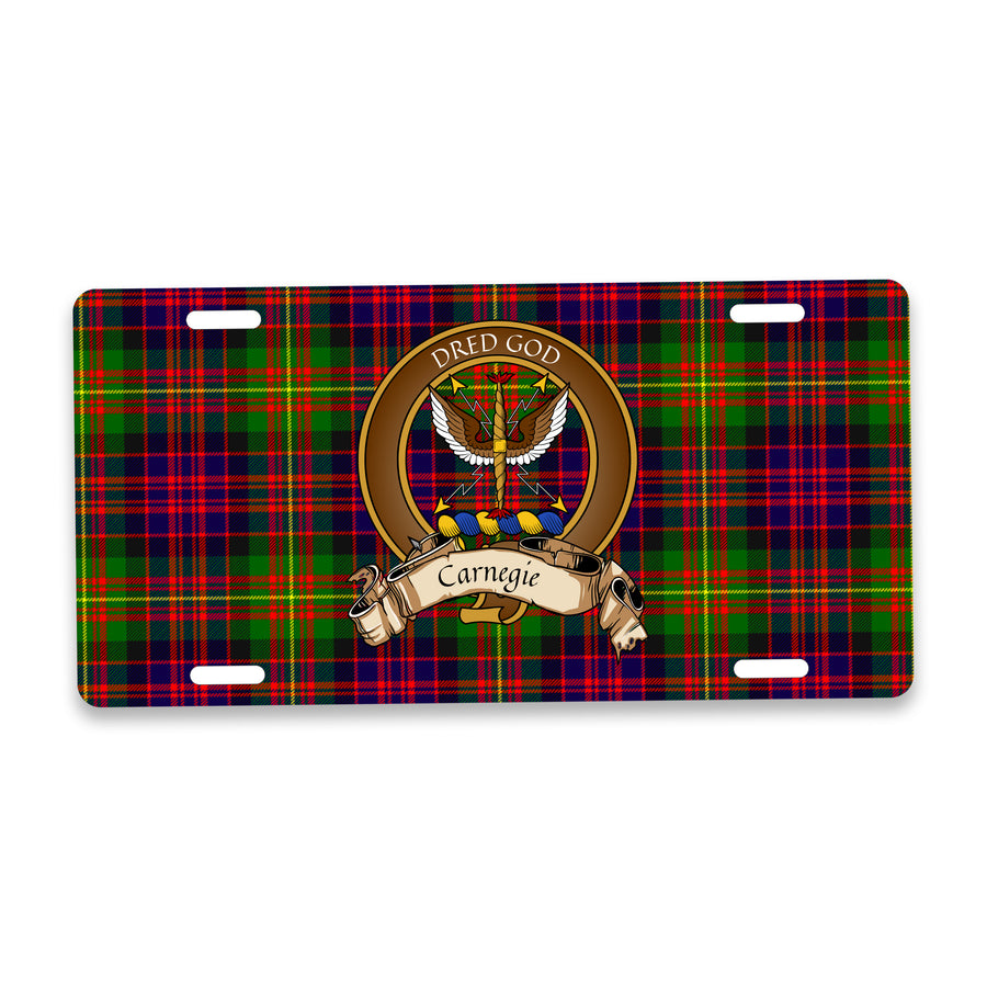 Carnegie Scottish Clan Crest Auto License Plate – Brown Crest Design