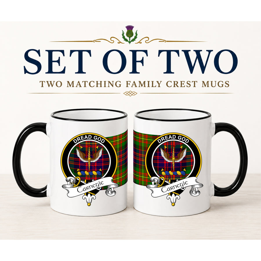 Carnegie Scottish Clan Crest 11 oz Mugs – Black Crest Design | Set of 2