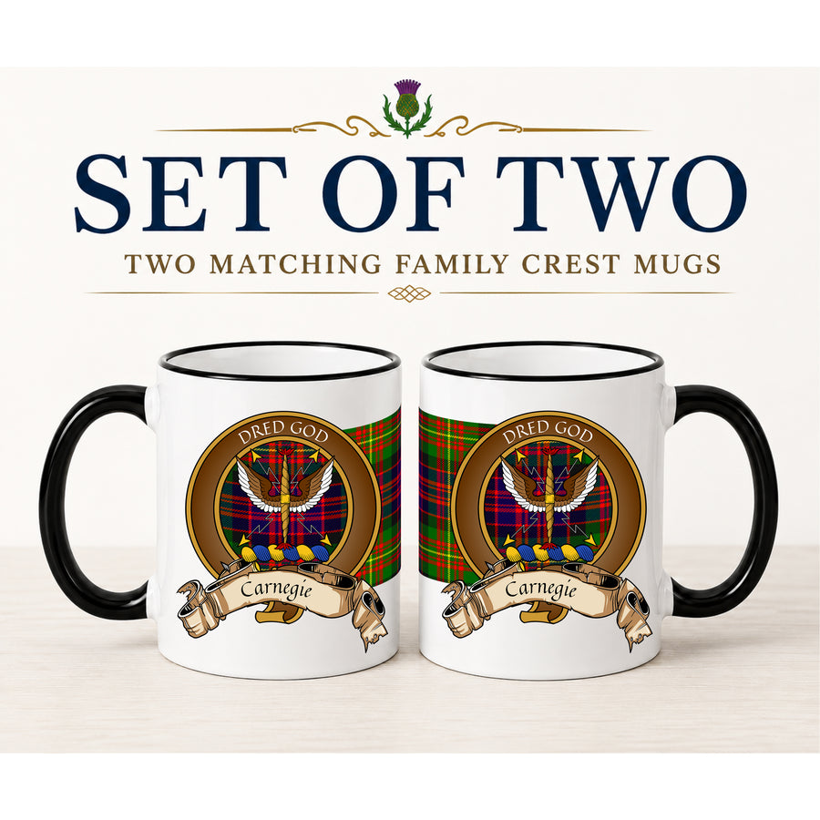 Carnegie Scottish Clan Crest 11 oz Mugs – Brown Crest Design | Set of 2