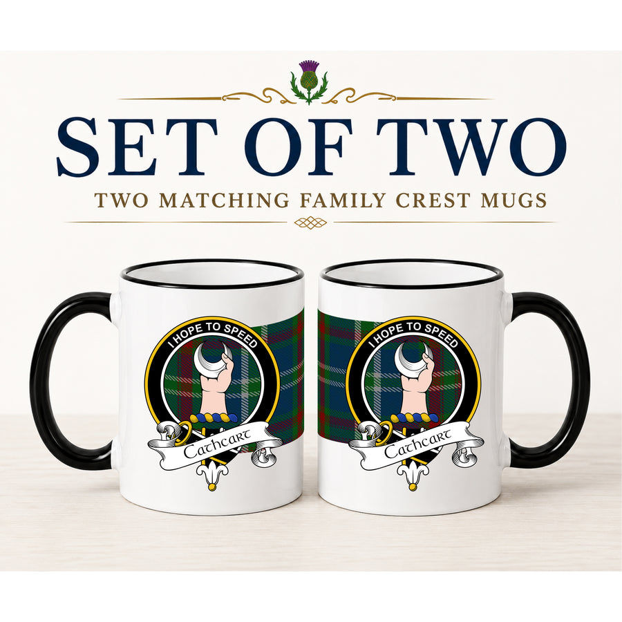 Cathcart Scottish Clan Crest 11 oz Mugs – Black Crest Design | Set of 2