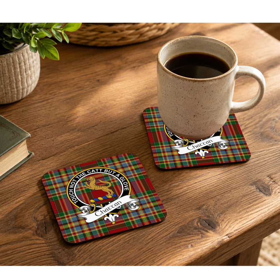 Chattan Scottish Clan Crest Rubber Coasters - Black Design Set of 4