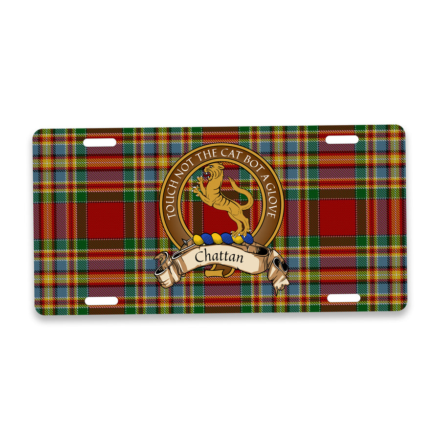 Chattan Scottish Clan Crest Auto License Plate – Brown Crest Design