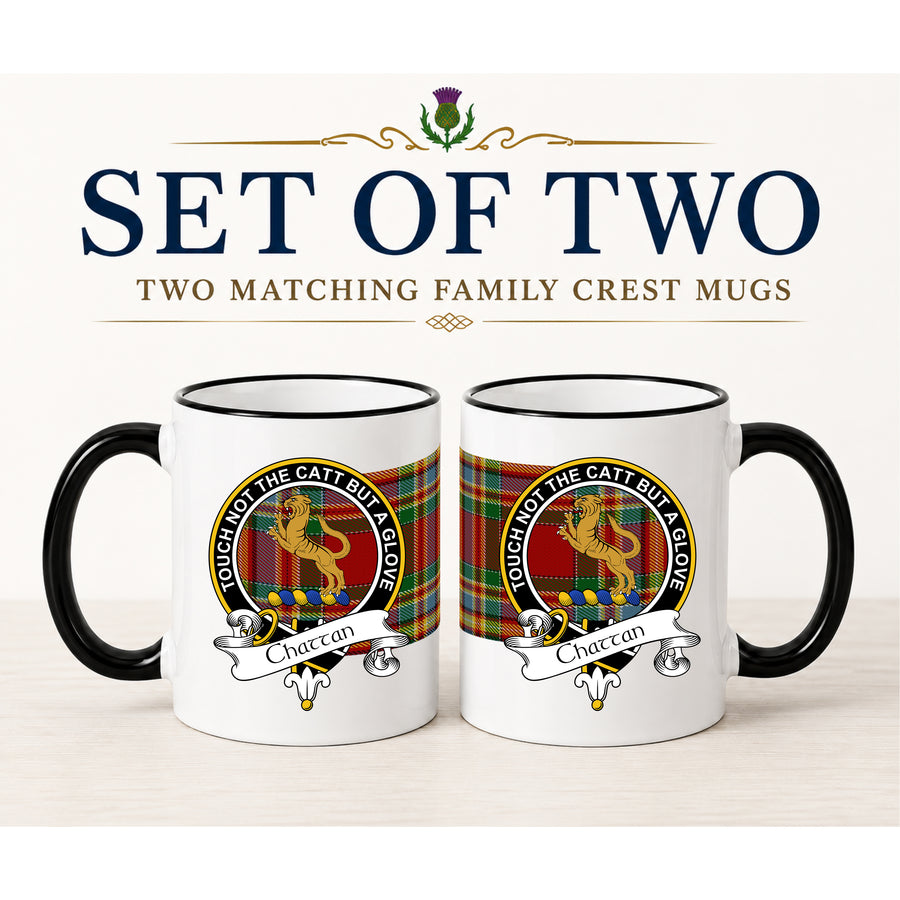 Chattan Scottish Clan Crest 11 oz Mugs – Black Crest Design | Set of 2