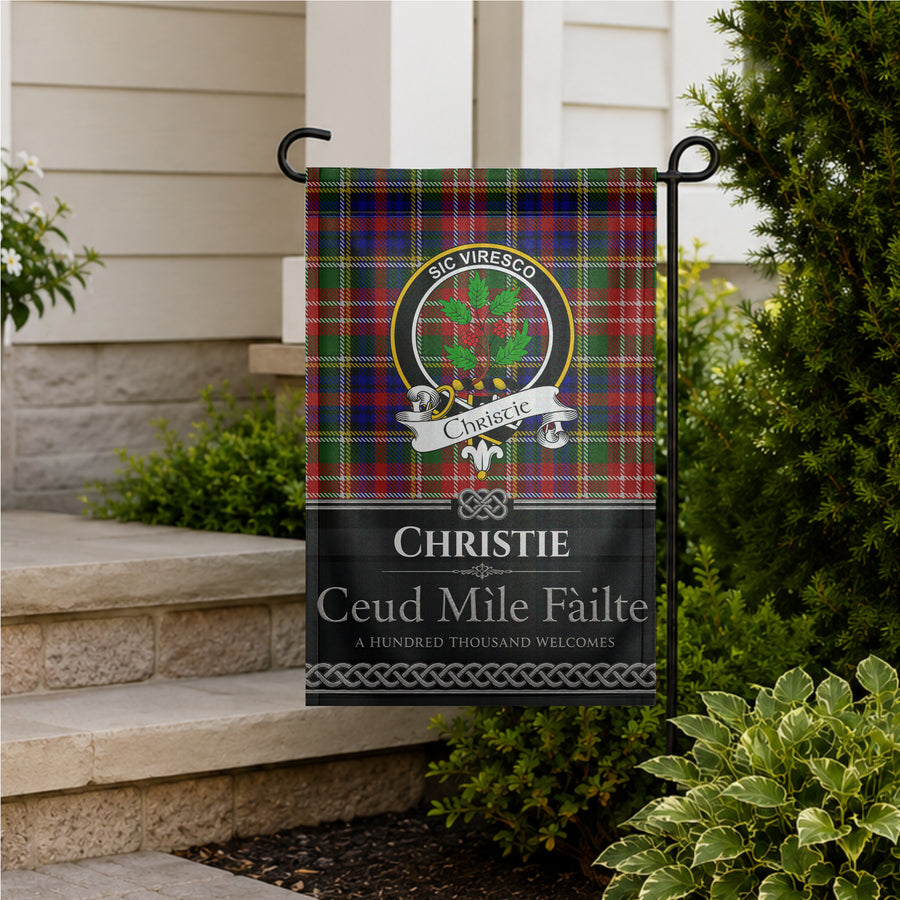 Christie Scottish Clan Crest Garden Flag - Black Design