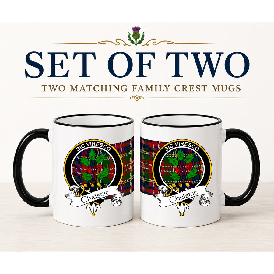 Christie Scottish Clan Crest 11 oz Mugs – Black Crest Design | Set of 2