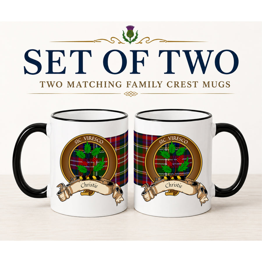 Christie Scottish Clan Crest 11 oz Mugs – Brown Crest Design | Set of 2
