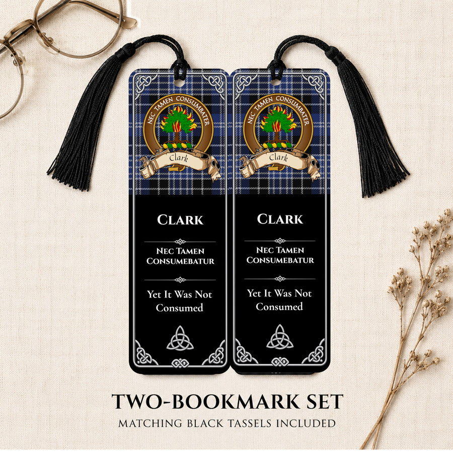 Clark Scottish Clan Crest Metal Bookmarks - Brown Set of 2