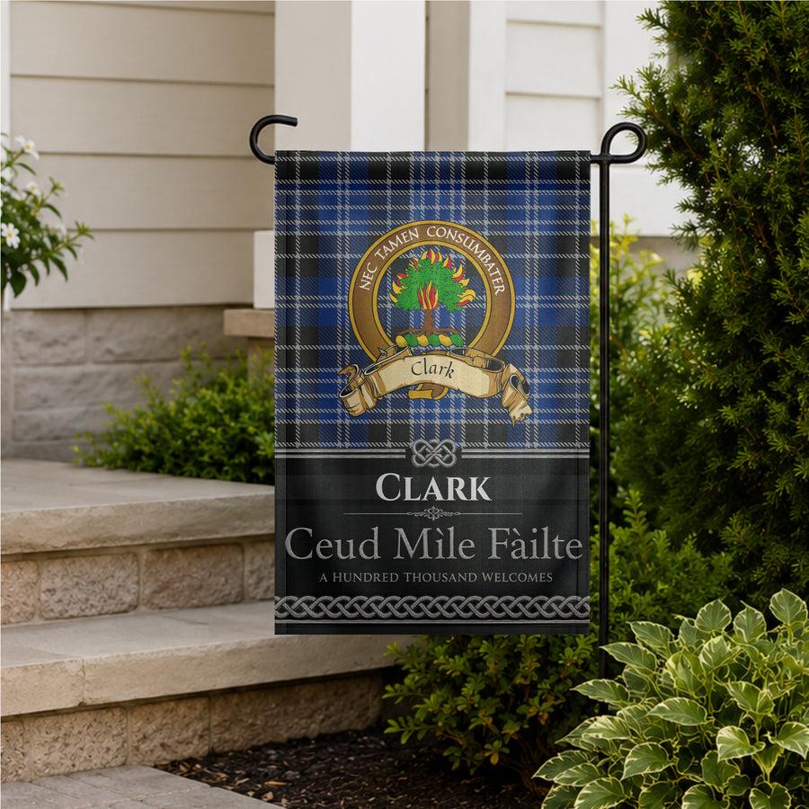 Clark Scottish Clan Crest Garden Flag - Brown Design
