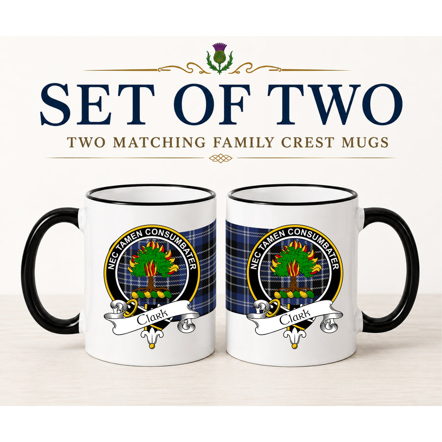 Clark Scottish Clan Crest 11 oz Mugs – Black Crest Design | Set of 2