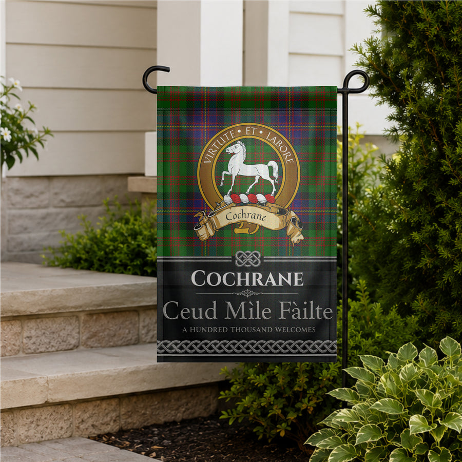 Cochrane Scottish Clan Crest Garden Flag - Brown Design