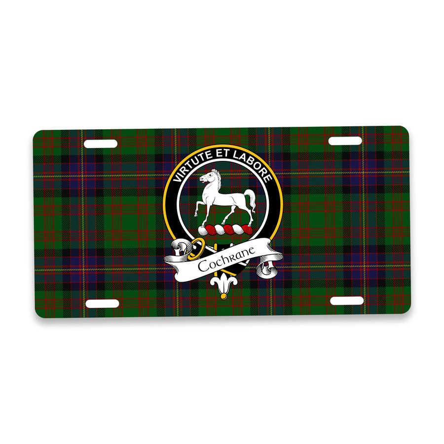 Cochrane Scottish Clan Crest Auto License Plate – Black Crest Design