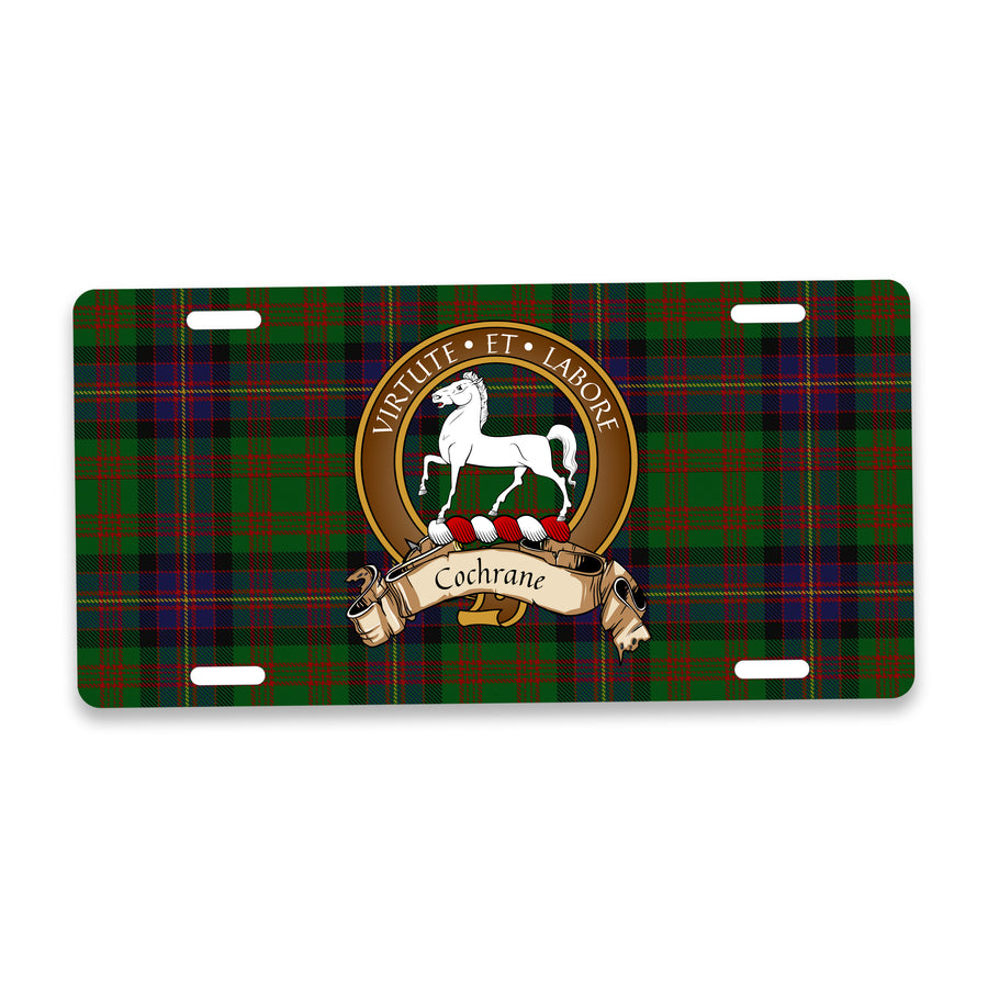Cochrane Scottish Clan Crest Auto License Plate – Brown Crest Design