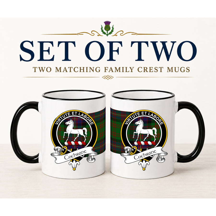 Cochrane Scottish Clan Crest 11 oz Mugs – Black Crest Design | Set of 2