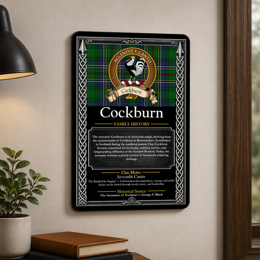 Cockburn Scottish Family History Metal Sign – Brown Crest