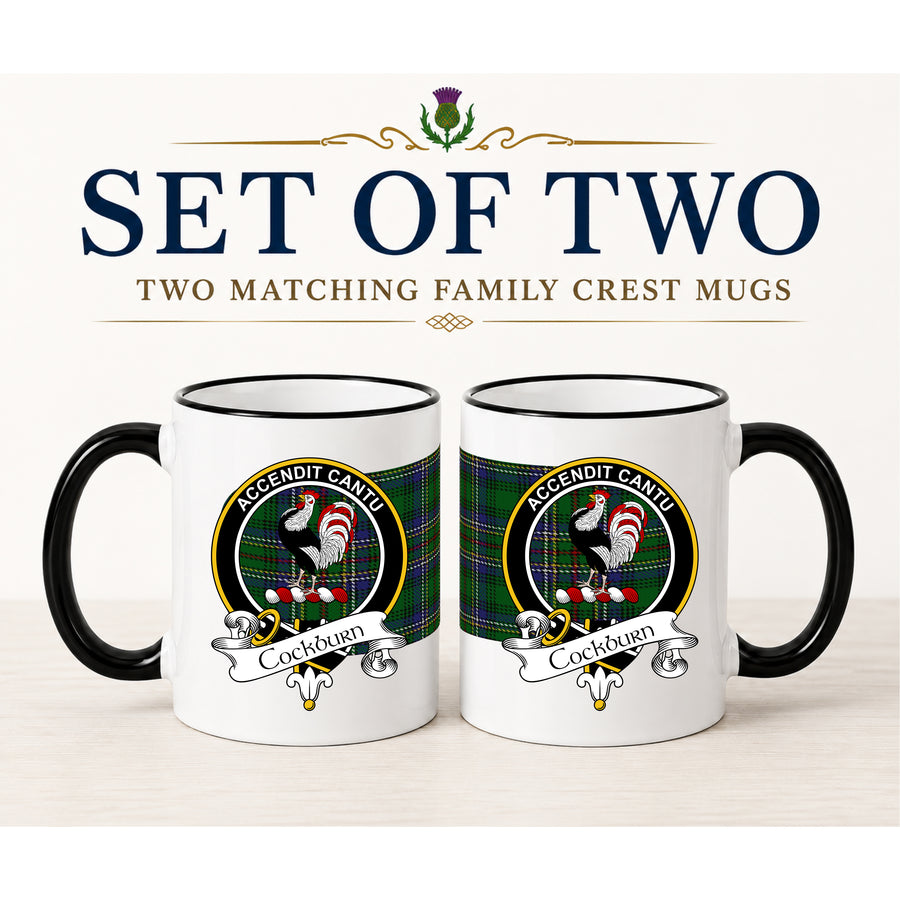 Cockburn Scottish Clan Crest 11 oz Mugs – Black Crest Design | Set of 2